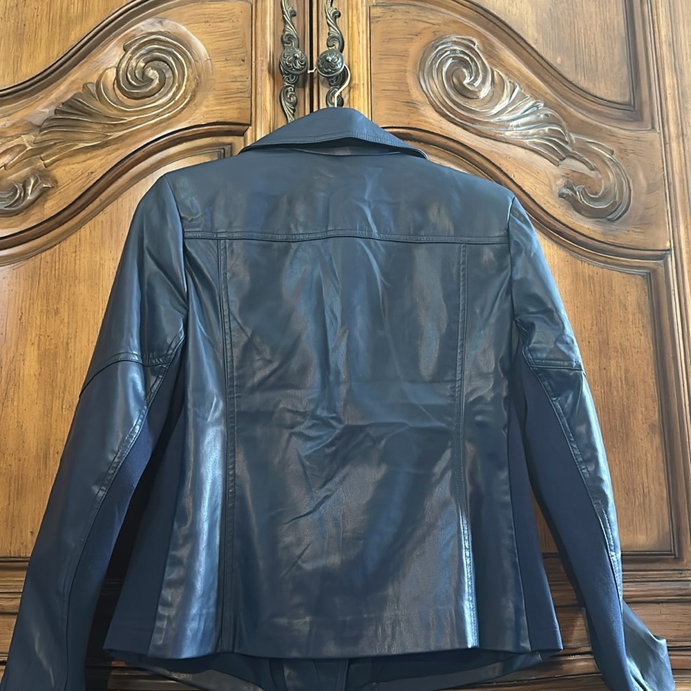NEW Chicos Vegan Leather Asymmetrical ZipperDark Deep Navy Jacket Medium - Picture 5 of 11